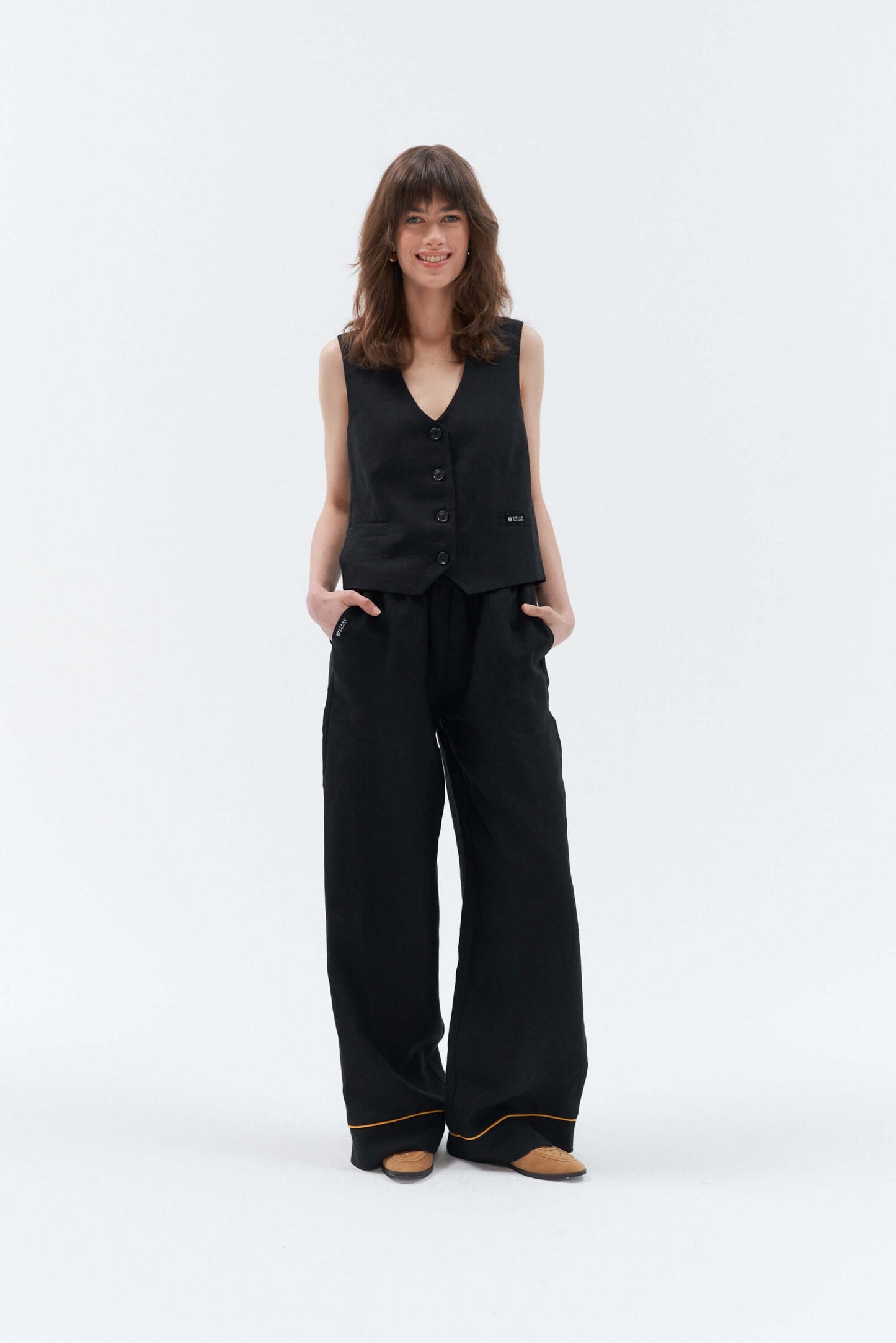 Grand Duchess linen waistcoat vesta black ; black linen vest for women; elegant black linen waistcoat for women; juoda lininė liemenė moteriška