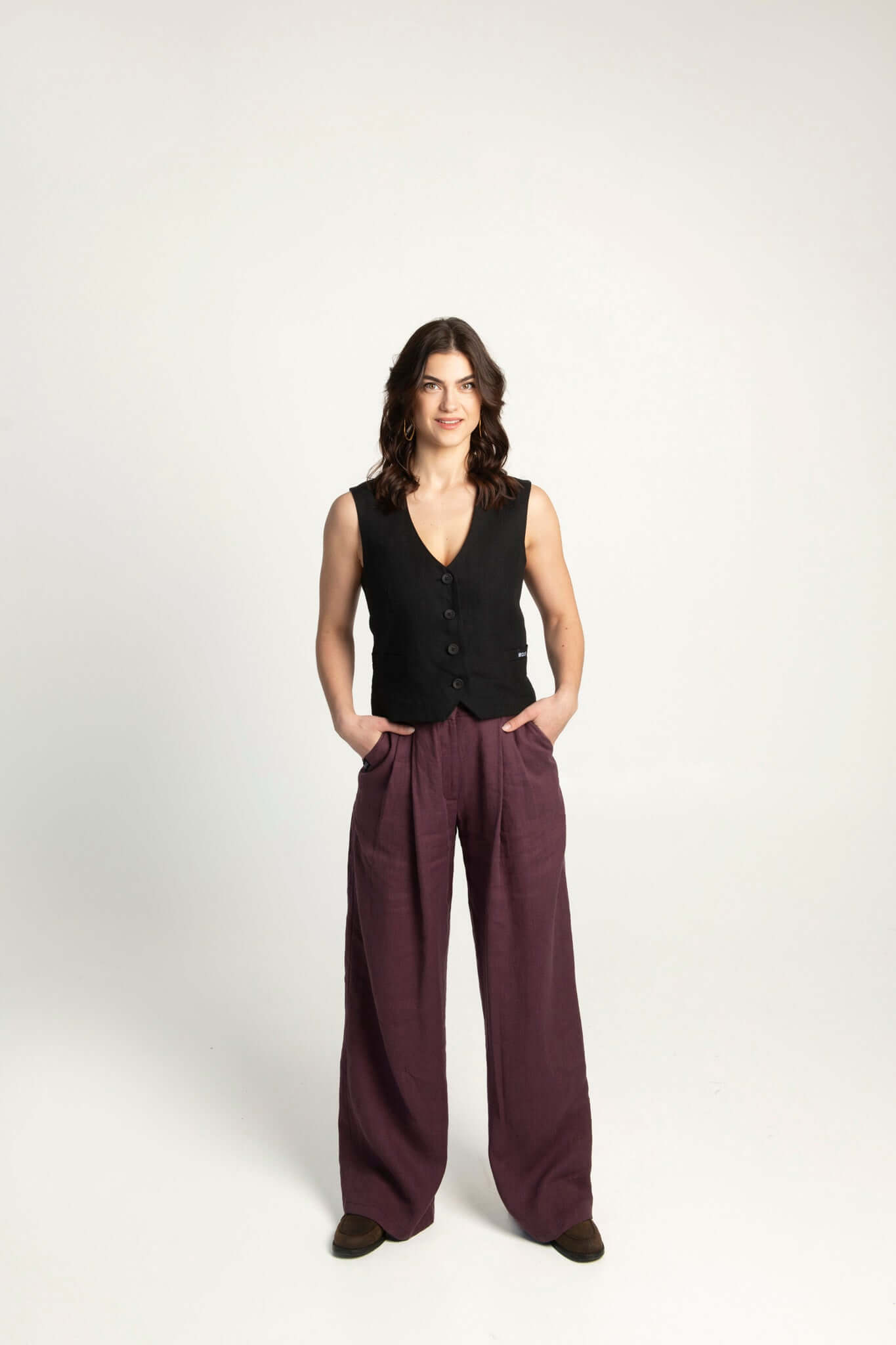 Black linen waistcoat Vesta for women.