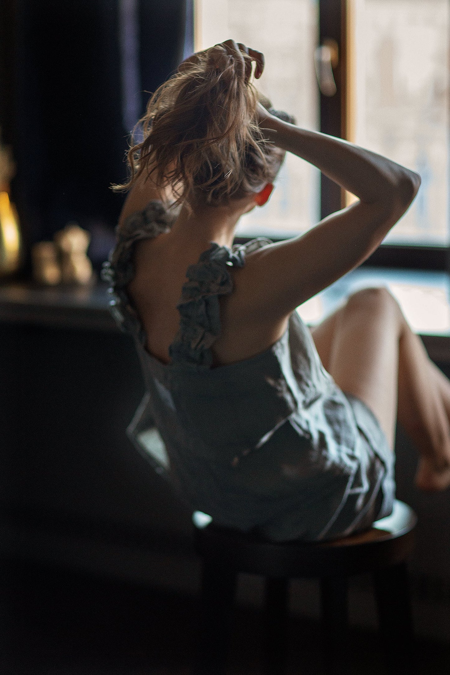 Women's linen two-piece grey suit "Adventurer" | Softened 100% linen | Romantic look | Summer linen sustainable set | Linen two piece grey beachwear set | TWO PIECE LINEN GREY Set Linen Pajamas Set for Women | Summer linen set | Top with ruffles | Women's ruffle top and shorts