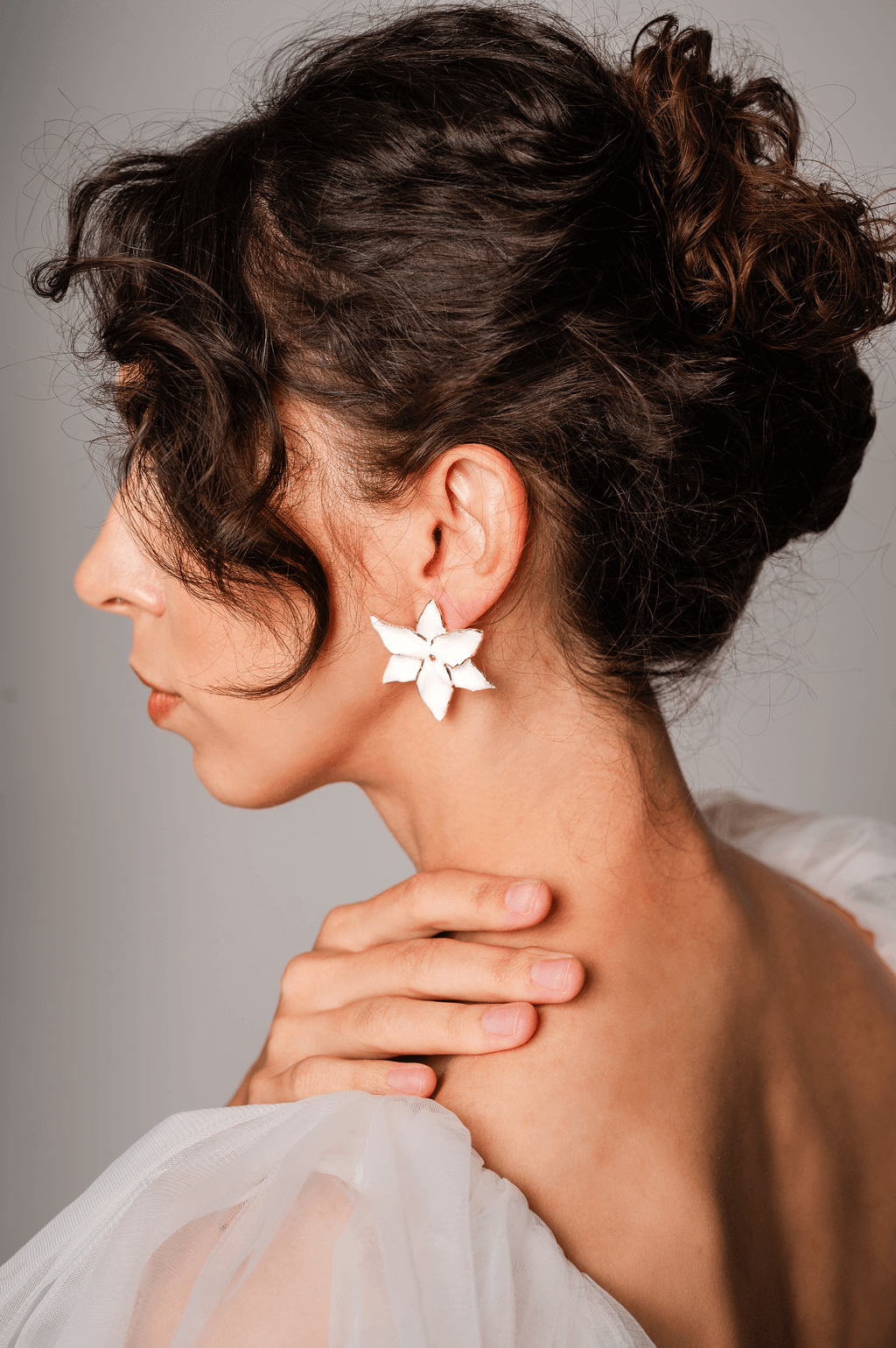 Grand Duchess Spark Flair porcelain earrings bloom; lightweight earrings sensitive ears; handmade flower earrings; white gold detailed porcelian earrings