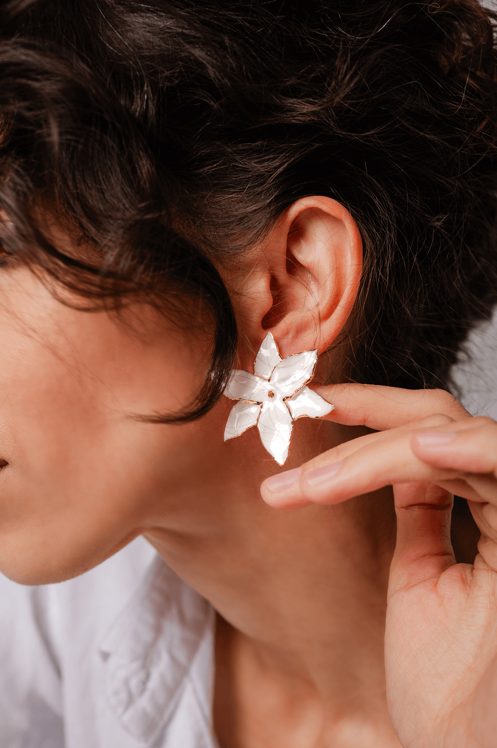 Grand Duchess Spark Flair porcelain earrings bloom; lightweight earrings sensitive ears; handmade flower earrings; white gold detailed porcelian earrings