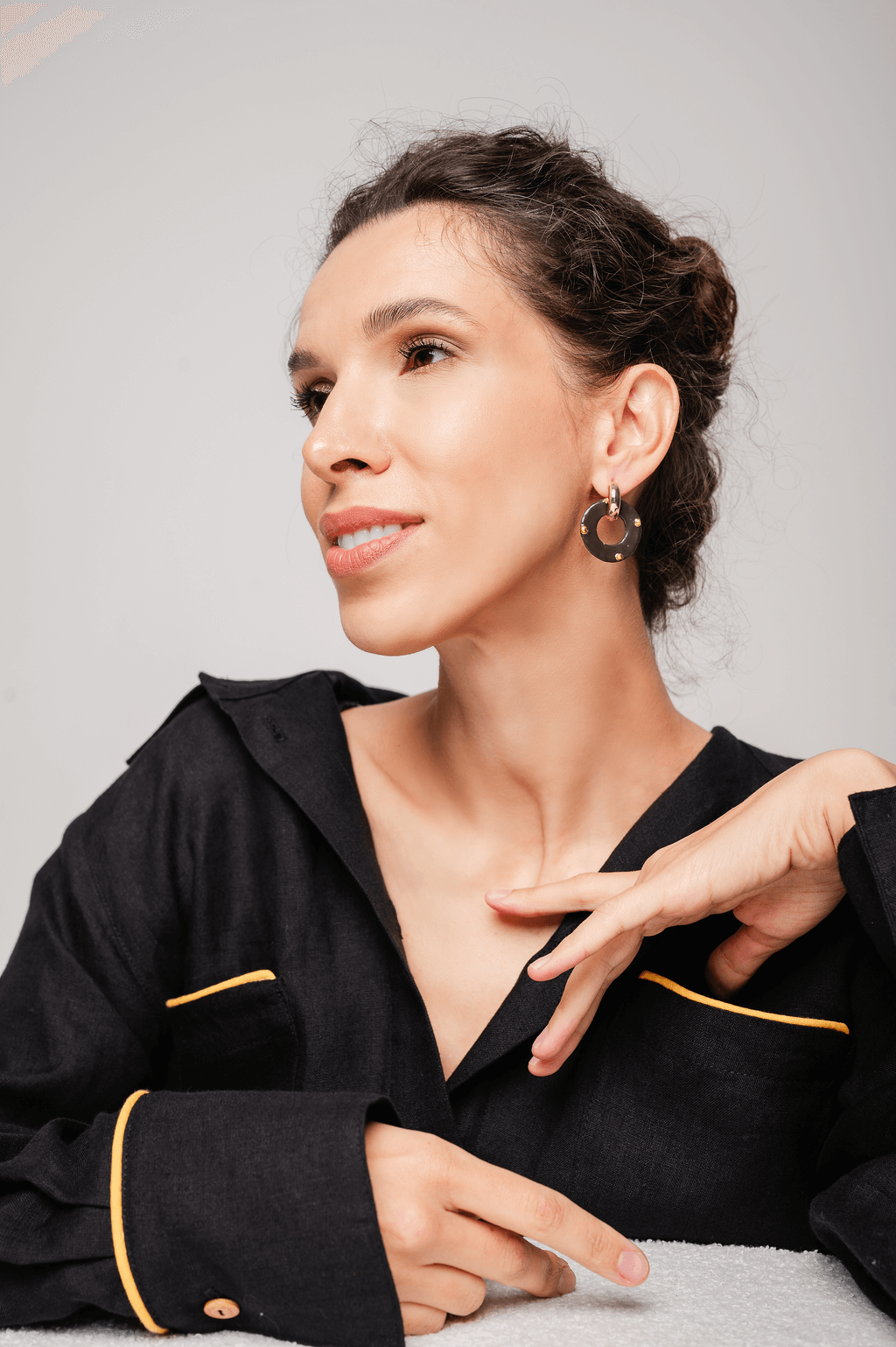 Grand Duchess Spark Flair Hoop-shaped porcelain earrings; gold-plated stainless steel; luxury jewelry, handmade porcelain earrings