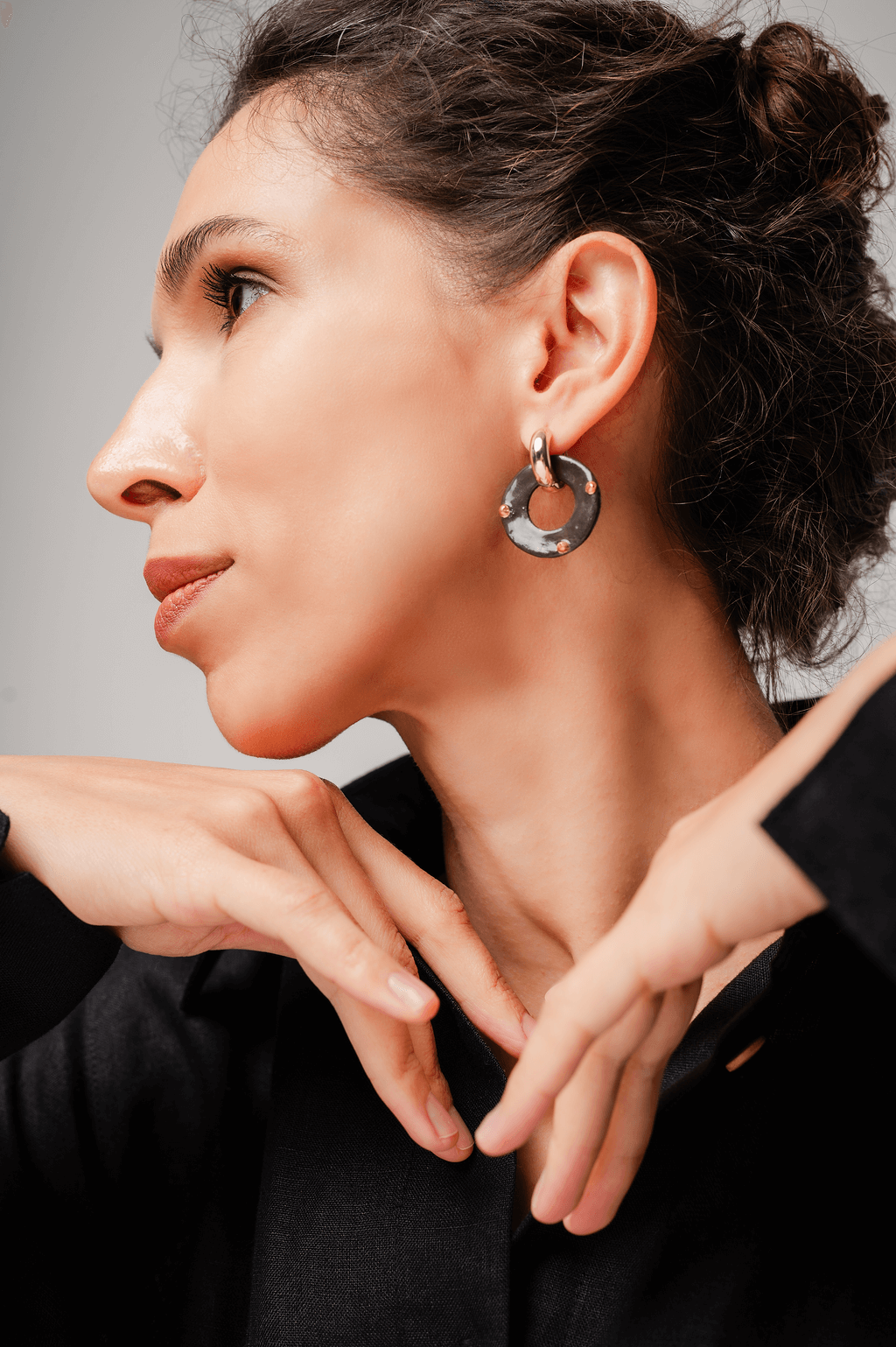 Grand Duchess Spark Flair Hoop-shaped porcelain earrings; gold-plated stainless steel; luxury jewelry, handmade porcelain earrings