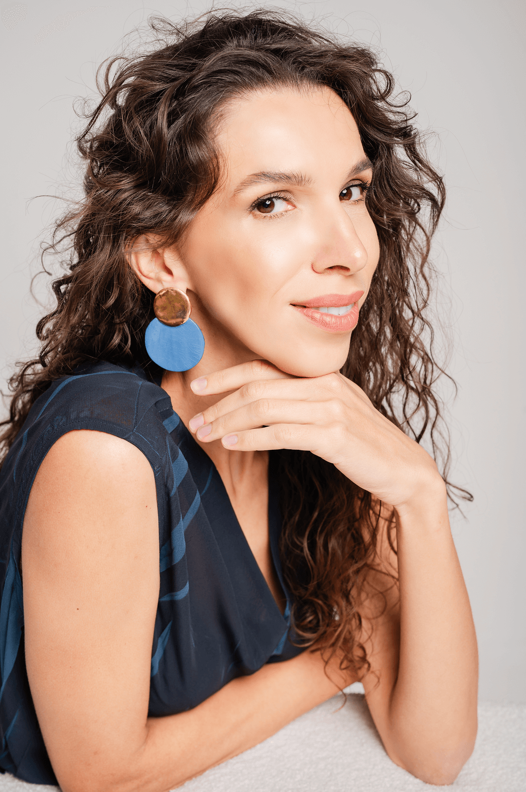 Grand Duchess Spark Flair porcelain earrings, blue and gold plated porcelain; handmade porcelain earrings; big and lightweight earrings; big circle earrings