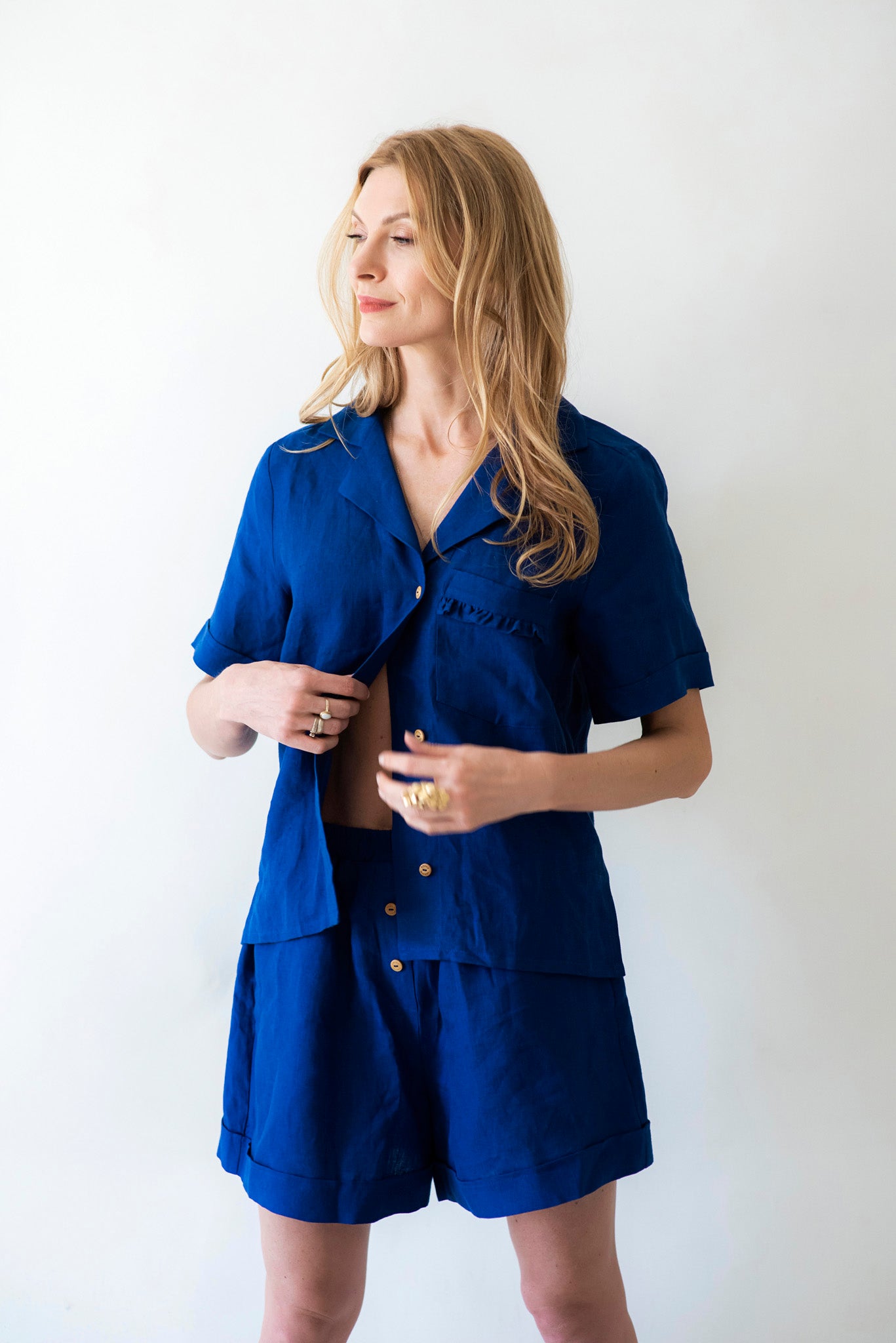 Linen two-piece suit "Sophisticated" - Grand Duchess | Softened 100% linen linen set | Elegant look linen set for women; royal blue linen set; 2 piece linen set women's
