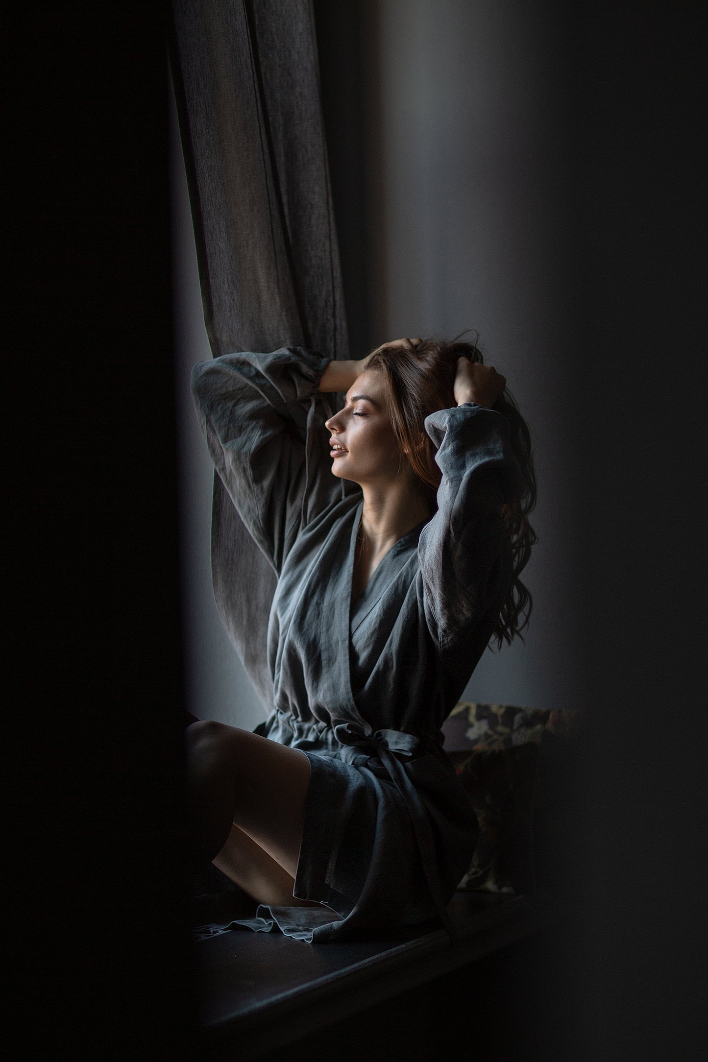 Women's grey linen robe "Inspiring" - Grand Duchess | Softened 100% linen robe