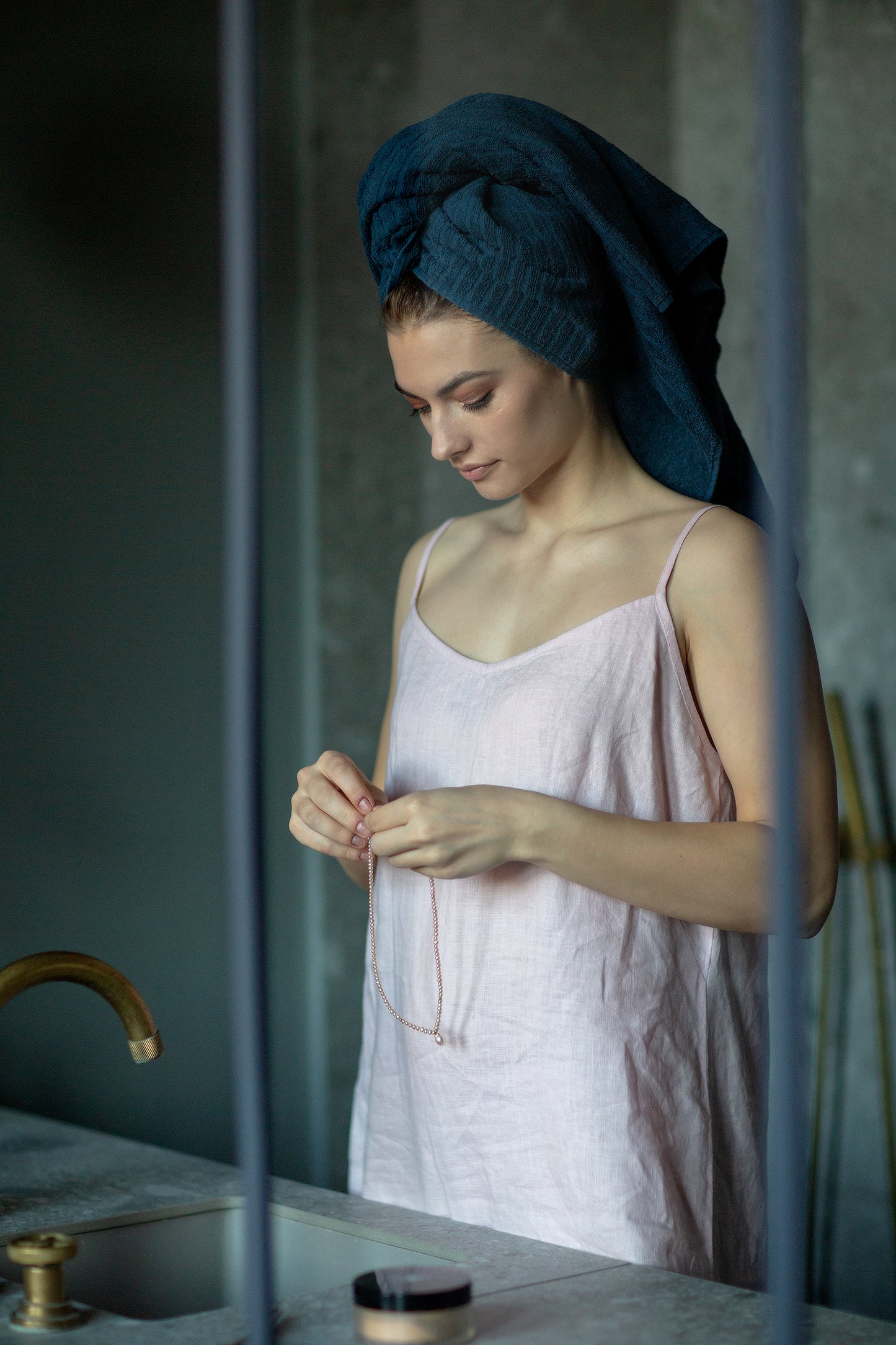 Linen soft sleep dress "Romantic" - Grand Duchess | Softened 100% linen | Romantic look | Fixing shoulder straps | Pink linen sustainable sleep dress