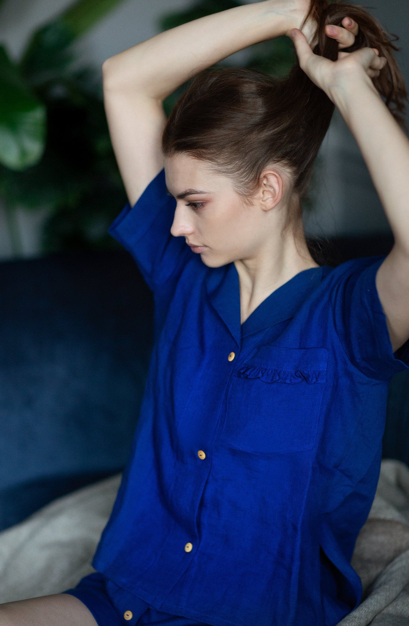 Linen two-piece suit "Sophisticated" - Grand Duchess | Softened 100% linen linen set | Elegant look linen set for women; royal blue linen set; 2 piece linen set women's