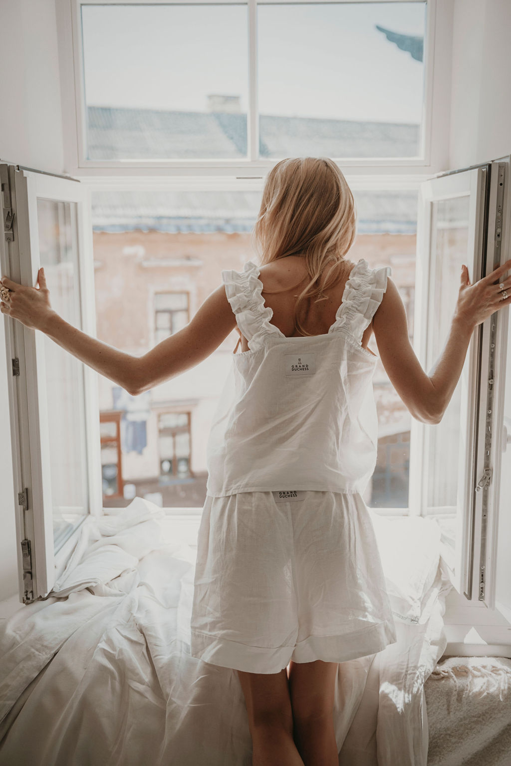 Women's linen two-piece white suit "Adventurer" | Softened 100% linen | Romantic look | Summer linen sustainable set | Linen two piece beachwear set | TWO PIECE LINEN WHITE Set Linen Pajamas Set for Women | Summer linen set | Top with ruffles 