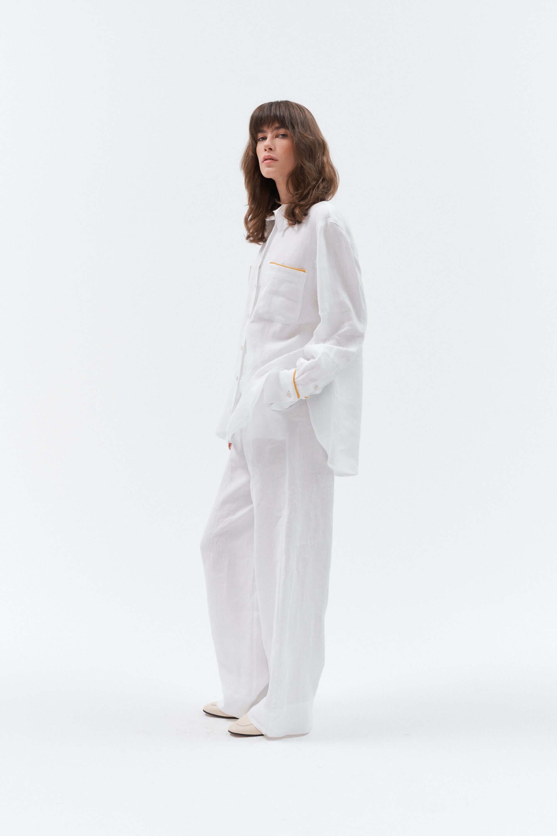 Grand Duchess white linen shirt with stripes; oversize white linen shirt for women; women's white 100% linen shirt; long sleeved linen shirt 