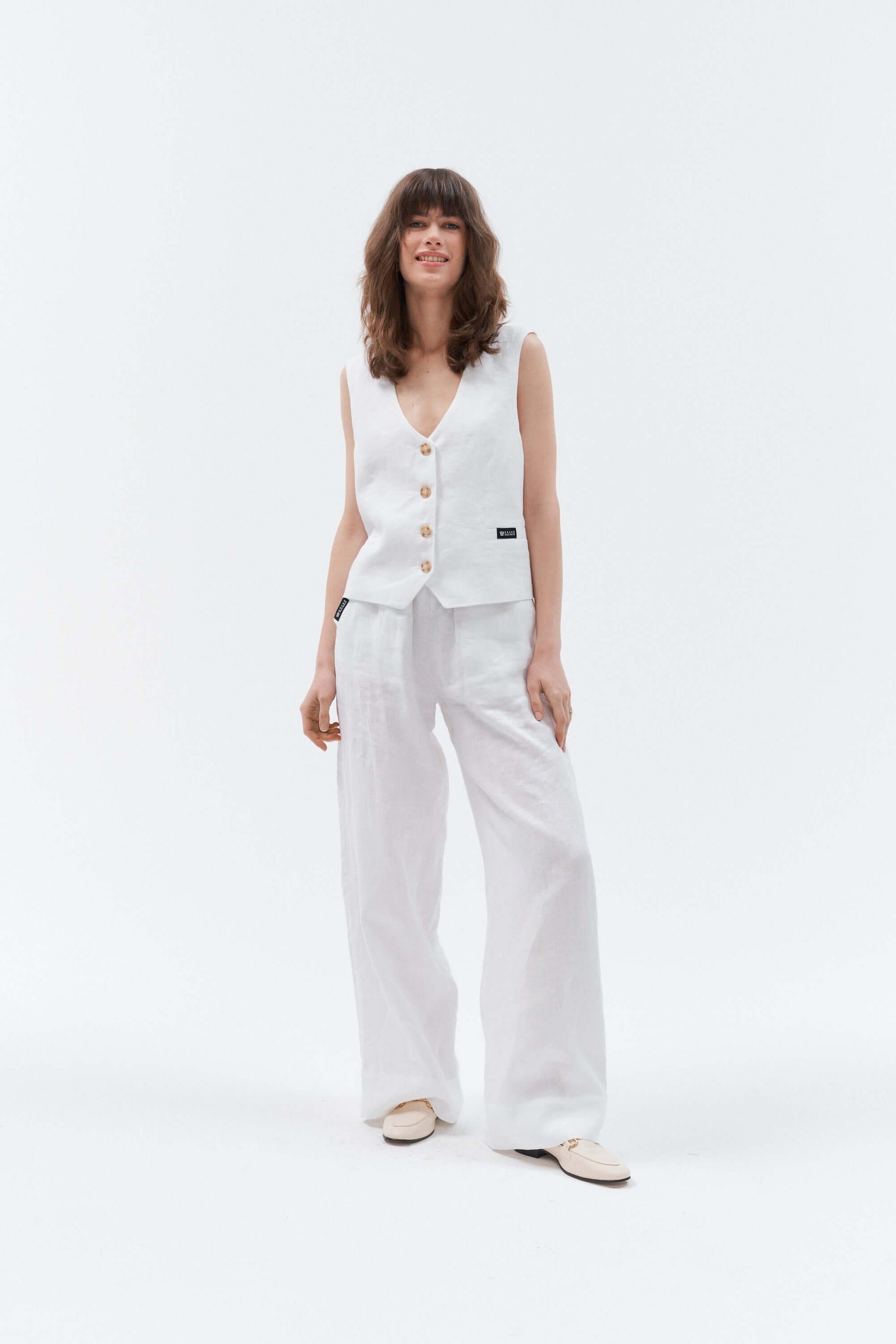 Grand Duchess linen waistcoat vesta white; white linen vest for women; elegant white linen waistcoat for women; balta lininė liemenė moteriška