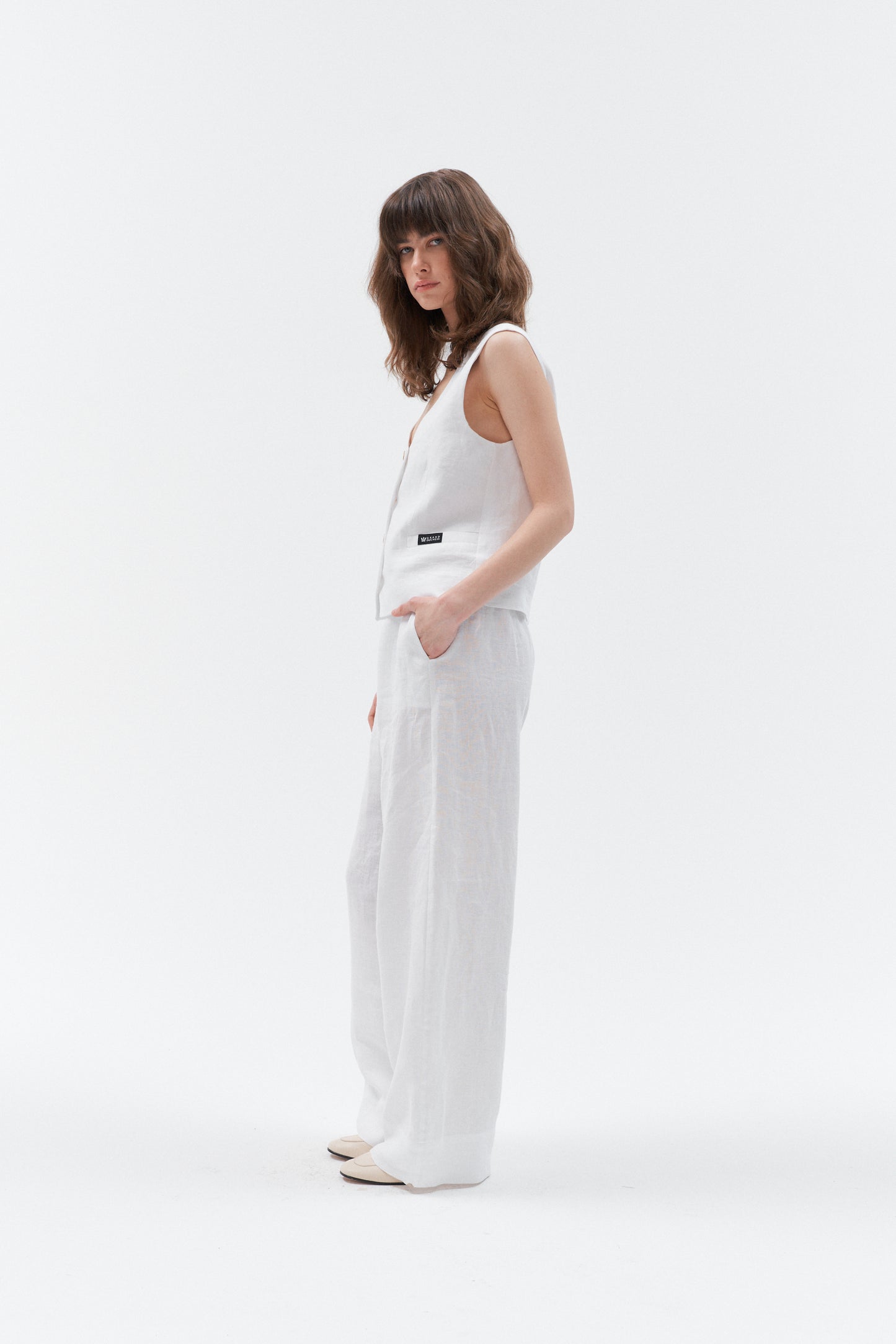 Grand Duchess linen waistcoat vesta white; white linen vest for women; elegant white linen waistcoat for women; balta lininė liemenė moteriška