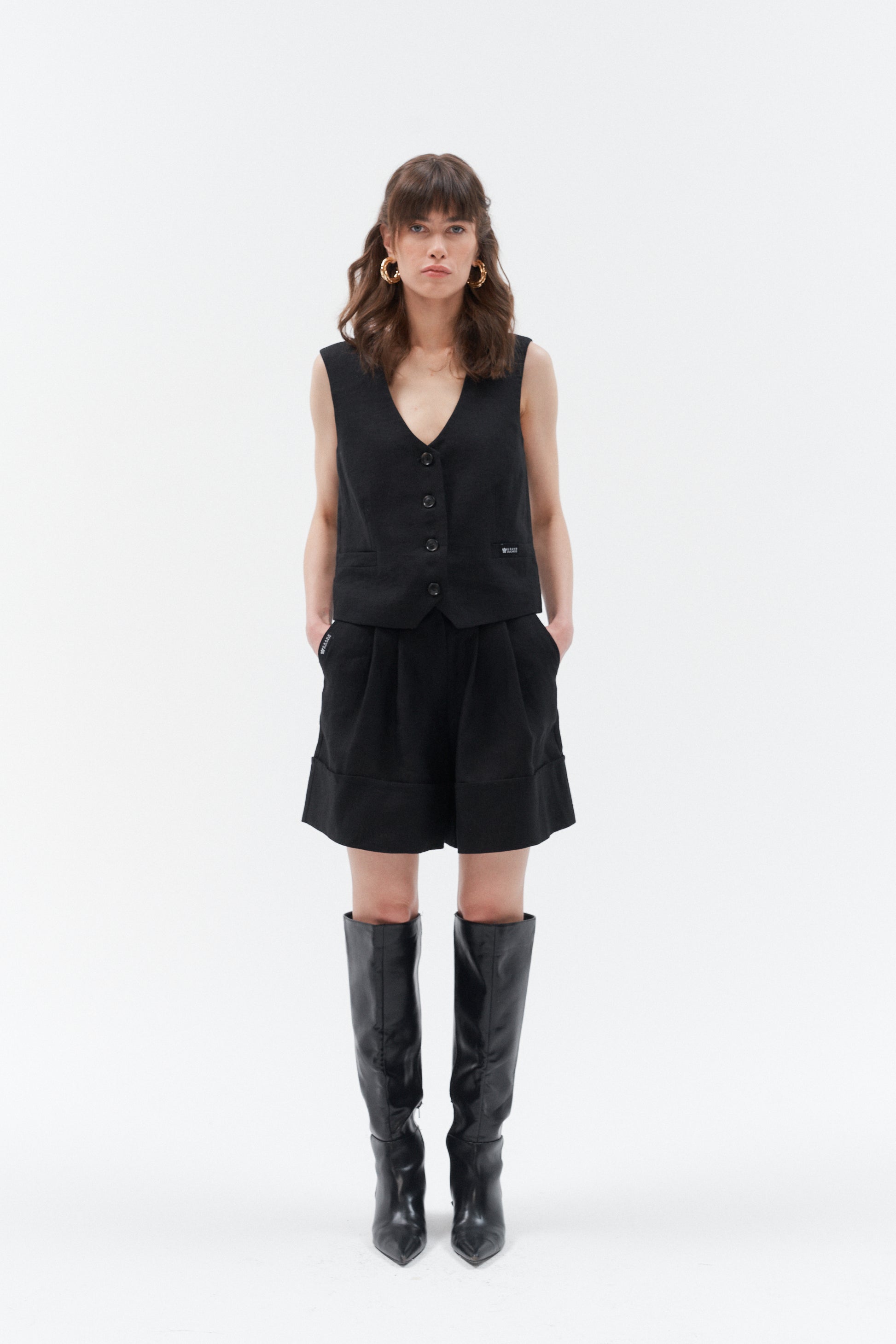 Grand Duchess linen waistcoat vesta black; black linen vest for women; elegant black linen waistcoat for women