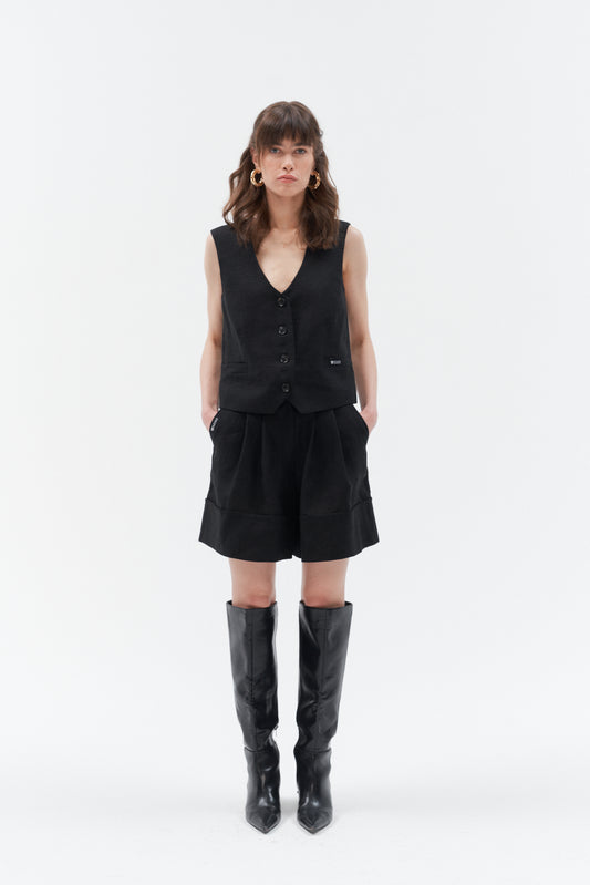Grand Duchess linen waistcoat vesta black; black linen vest for women; elegant black linen waistcoat for women