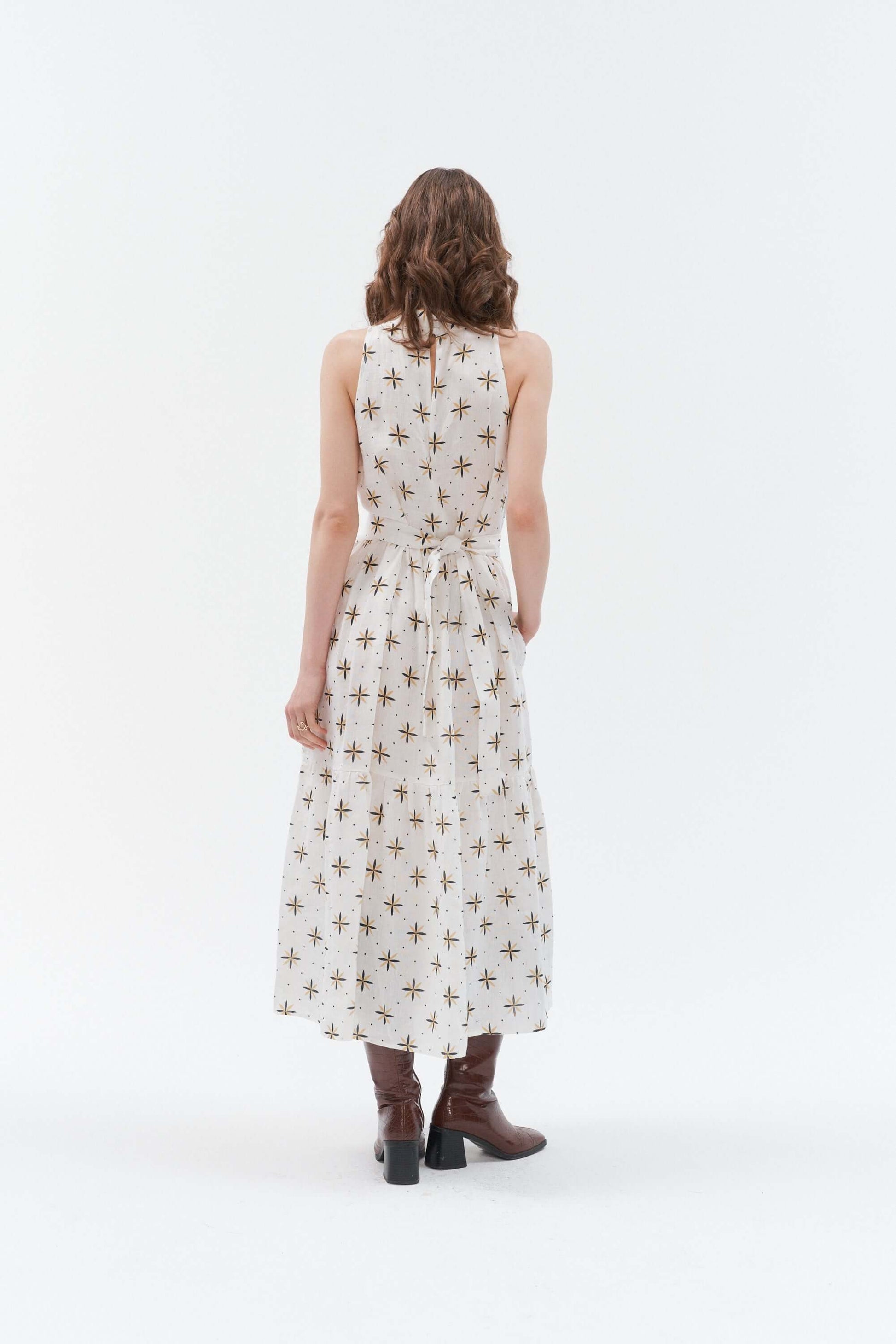 Grand Duchess boho style long linen dress Blinding star; unique linen pattern long dress; white and long linen dress; 100% bohemian linen dress; boho style linen dress; exclusive boho-style long dress; Women beachwear boho linen dress