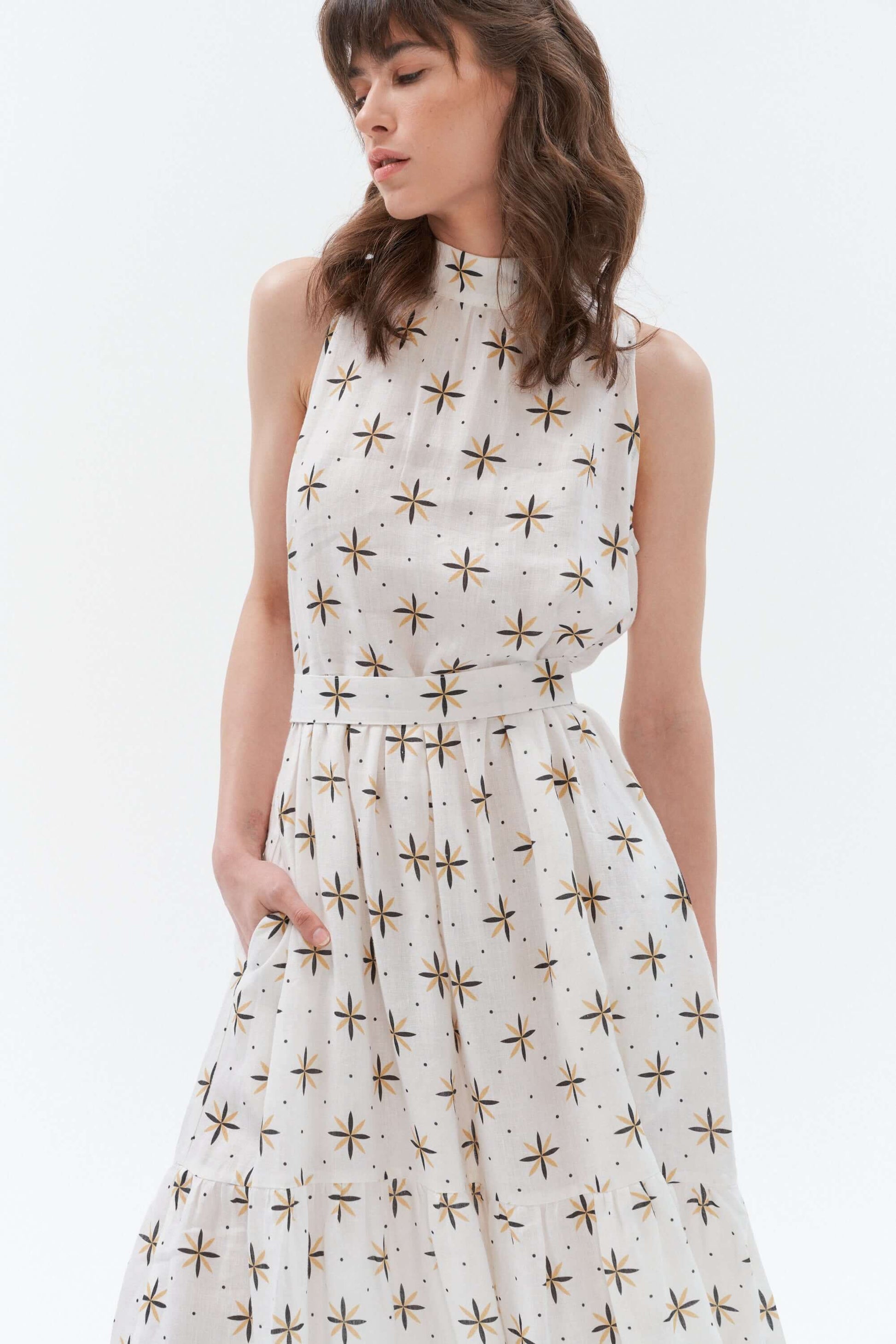 Grand Duchess boho style long linen dress Blinding star; unique linen pattern long dress; white and long linen dress; 100% bohemian linen dress; boho style linen dress; exclusive boho-style long dress; linen wedding dress