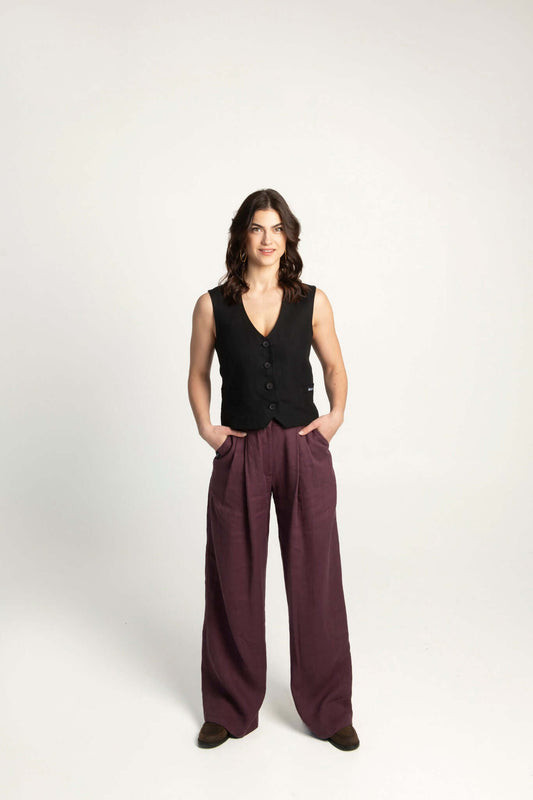 Black linen waistcoat Vesta for women.
