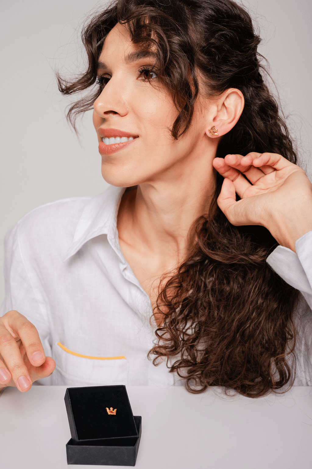 Handmade premium porcelain crown earrings with 12K gold detailing, lightweight and hypoallergenic.