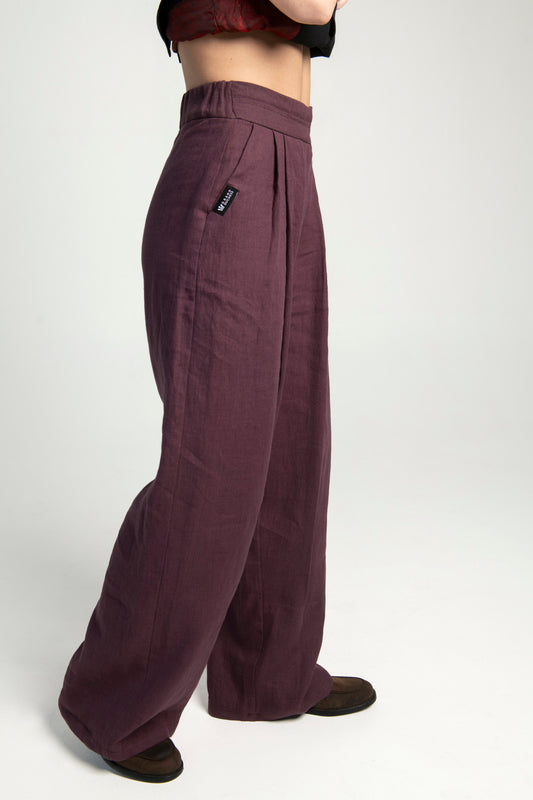 High-waisted wide-leg linen pants women.