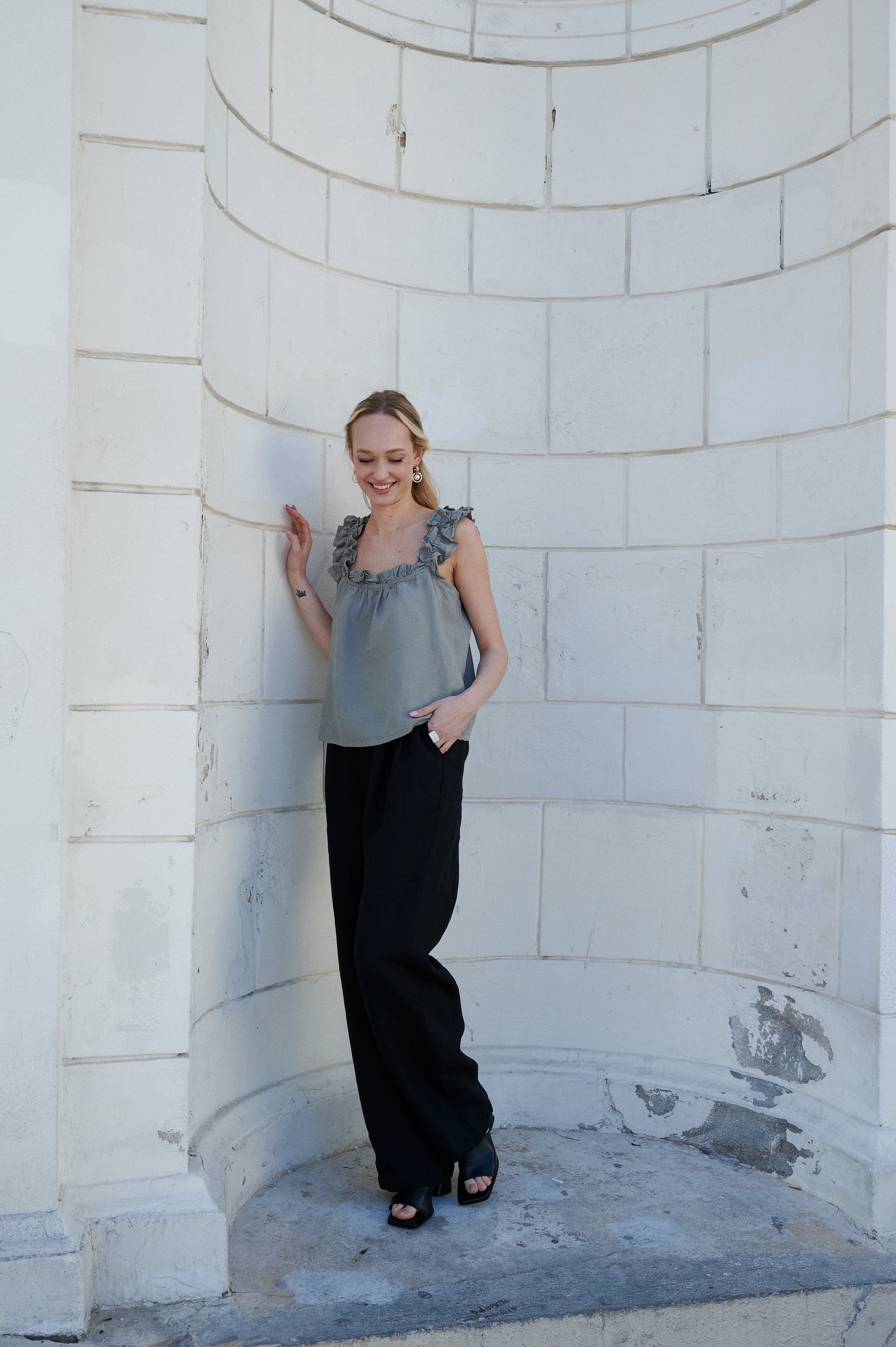 Women's linen grey top "Adventurer" | Softened 100% linen | Romantic look | Summer linen sustainable top | Linen beachwear set | | Summer linen top | Linen top with ruffles | Elegant women's ruffle grey linen top