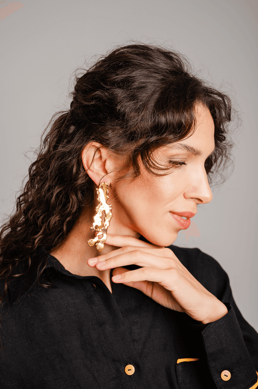 Grand Duchess Spark Flair porcelain earrings Roots, gold-plated porcelain; handmade porcelain earrings; earrings are suitable for individuals with allergies