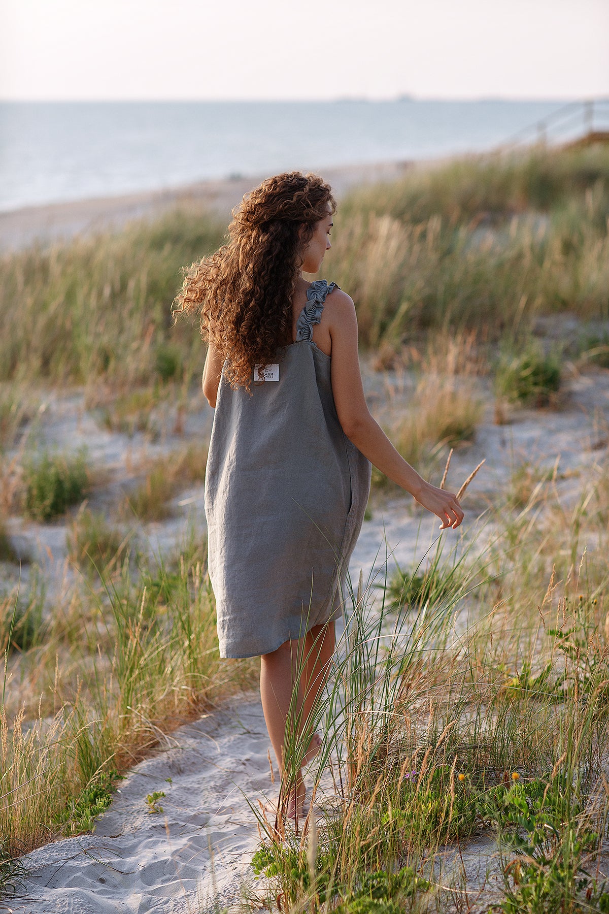 Linen Dress "Playful" - Summer Linen Dresses with ruffles, pockets and strap | Beach dress - Grand Duchess