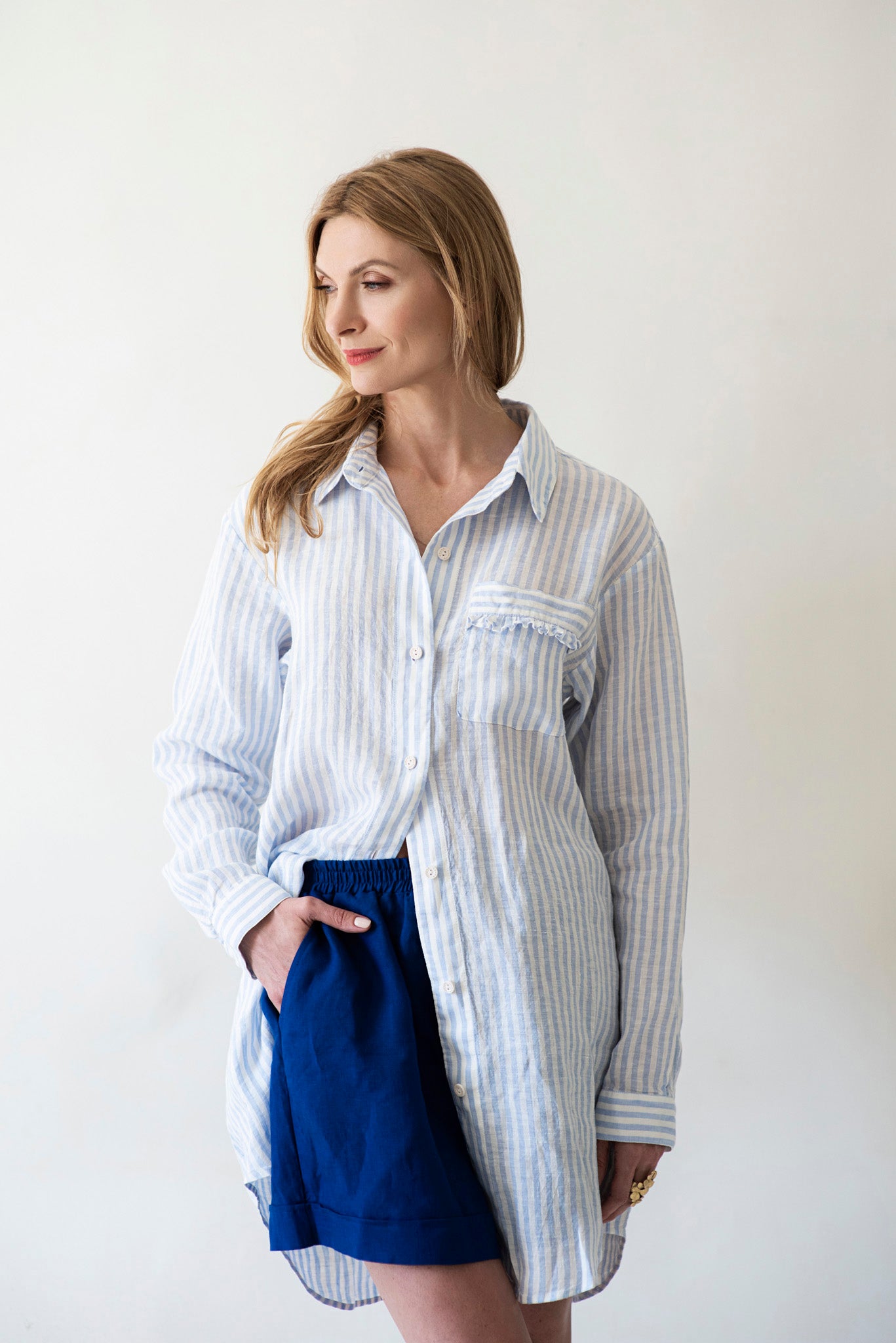 Women's striped linen shirt "Irreparable optimist" - Grand Duchess | Softened 100% Linen | Women's Linen Beachwear | Women's Linen loungewear