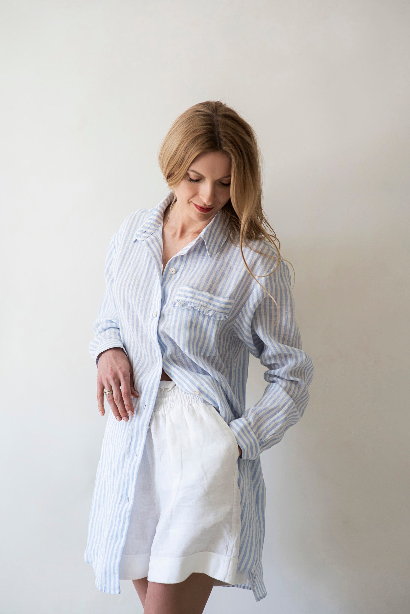 Women's striped linen shirt "Irreparable optimist" - Grand Duchess | Softened 100% Linen | Linen beach cover up | Linen resort wear