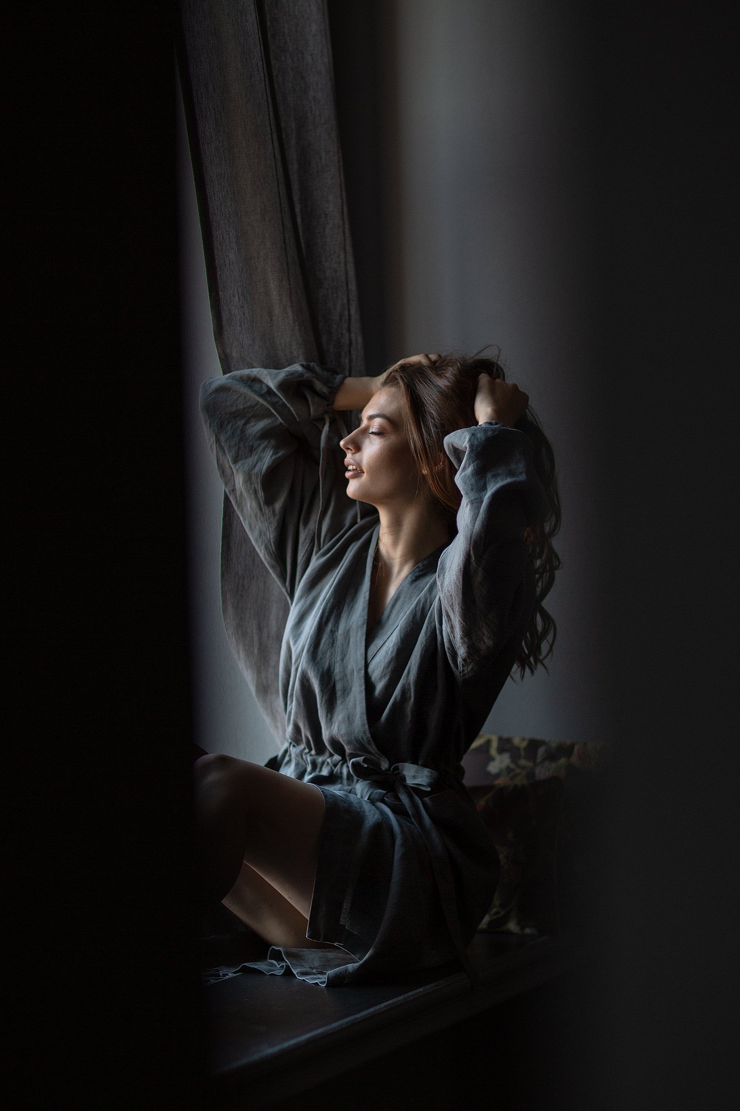 Women's grey linen robe "Inspiring" - Grand Duchess | Softened 100% linen robe