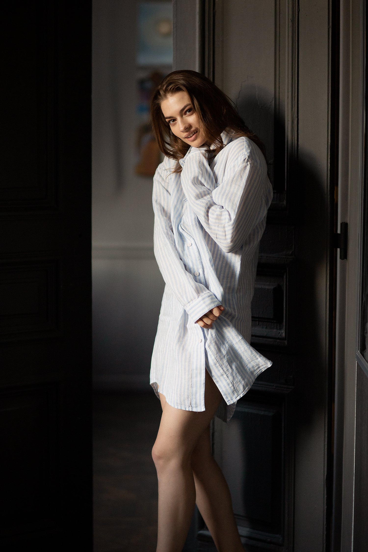 Women's striped linen shirt "Irreparable optimist" - Grand Duchess | Softened 100% Linen | Women's Linen loungewear